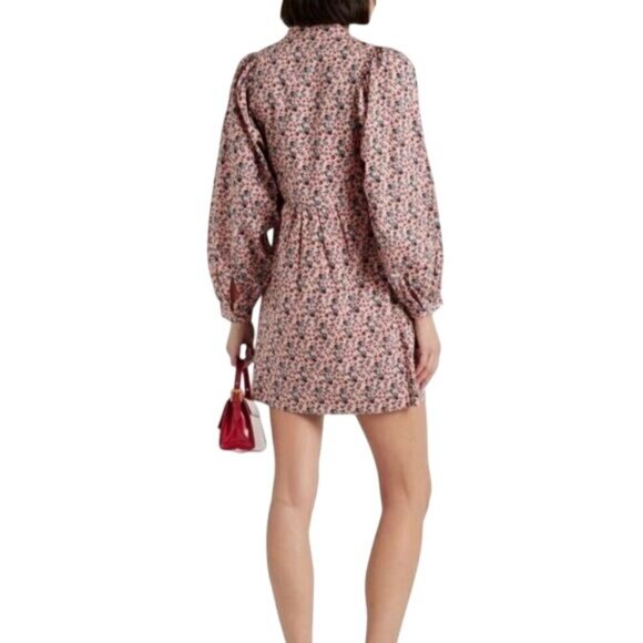 Joie Mini Dress Size XS Floral Print Button Up Gathered Long Sleeve Boho Chic - Picture 2 of 11